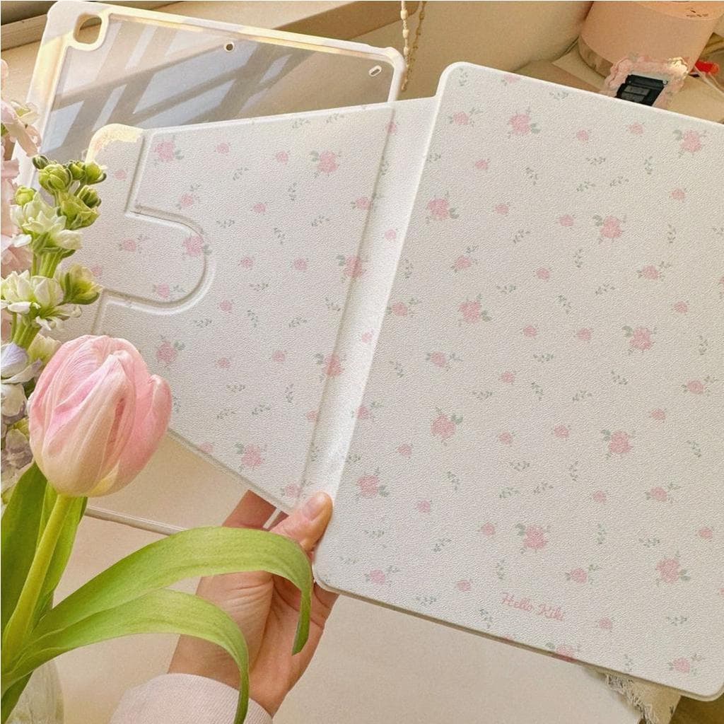 24 ชั่วโมงเคส เคสiPadหมุน 360°Air7 Gen11 Pink Floral ช่องใส่ปากกาขวา Acrylic เคส ipad Pro11 MINI7 รูปที่ 1