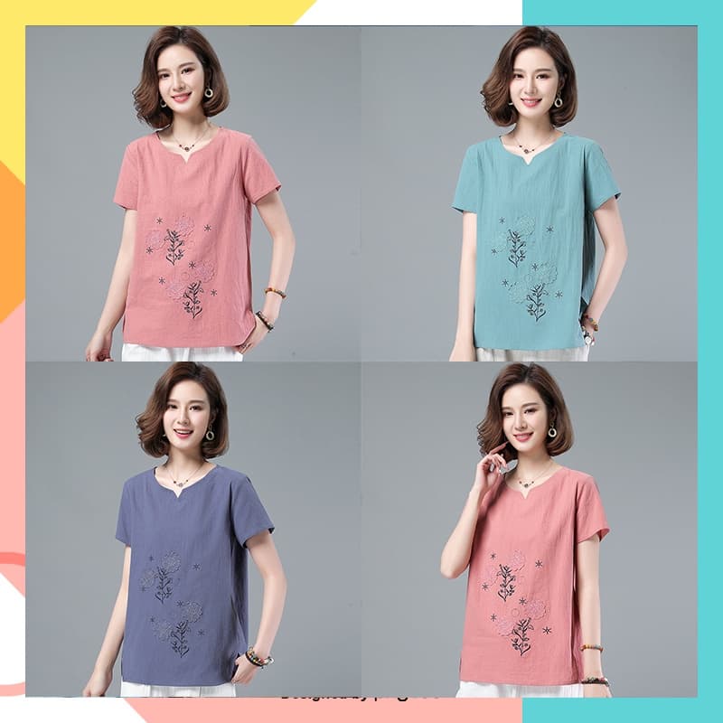 FBAShop เสื้อคอจีนปักลายดอกไม้แบบวินเทจสีสวยใส่สบายสาวๆวัยทำงานก็ใส่ได้น้า รูปที่ 2