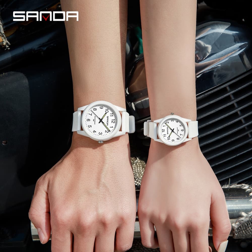 Sanda นาฬิกาข้อมือควอตซ์ดิจิทัล หน้าจอ LED สีพื้น สไตล์โรแมนติก สําหรับคู่รัก 6088-89/14 รูปที่ 3