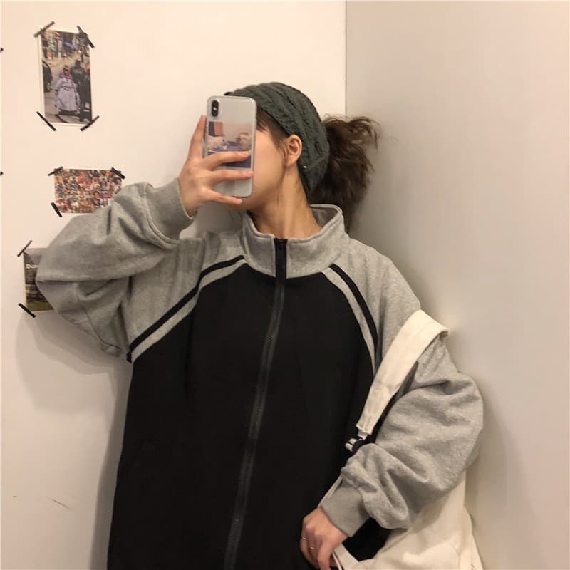 เสื้อกันหนาวผู้หญิง เสื้อคลุมแขนยาว แบบมีซิป ผ้าสำลี ใส่สบาย รูปที่ 4