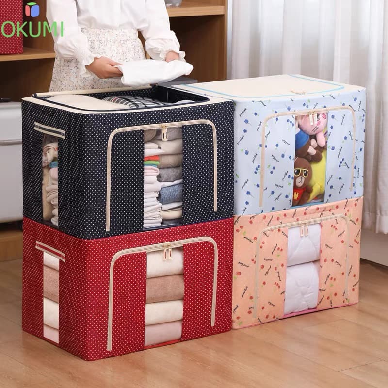 OKUMI_SHOP กล่องผ้าพับได้  กล่องเอนกประสงค์ ใส่ของ อุปกรณ์จัดเก็บเสื้อผ้า ผ้าห่ม