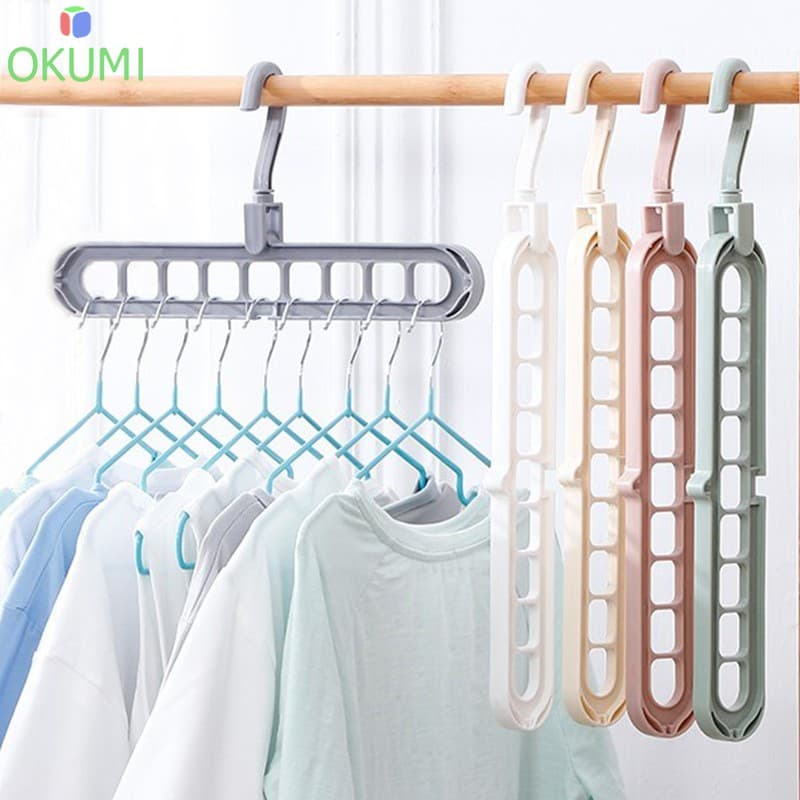 OKUMI_SHOP ไม้แขวนผ้า ไม้แขวนเสื้อ 9 ช่อง แบบประหยัดพื้นที่ (K-404)