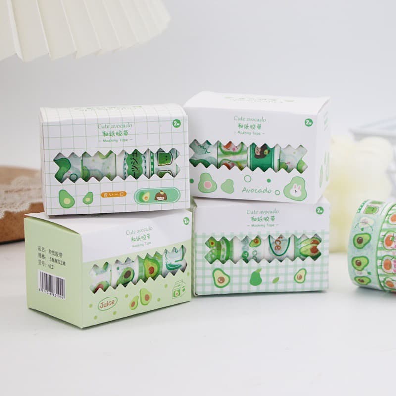 เทปตกแต่ง อะโวคาโด 4 ม้วน วาชิเทป DIY กล่อง ตกแต่ง ไดอารี่ สติ๊กเกอร์ เทป สติกเกอร์ เทปกระดาษ Washi tape เครื่องเขียน รูปที่ 1