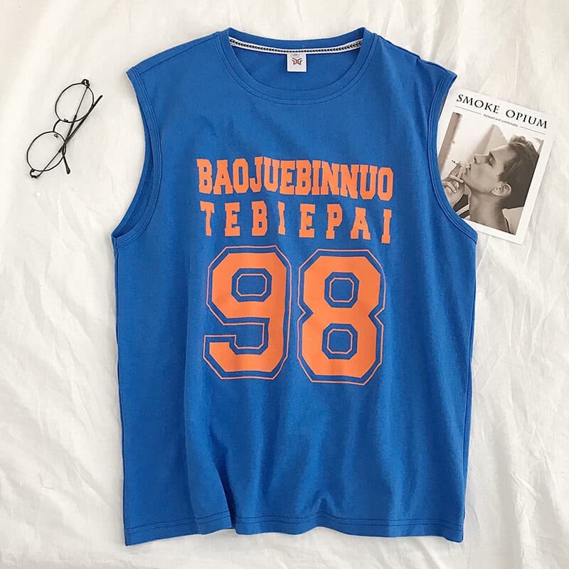 Men INS Fashion Tank Oversize 98 เสื้อกล้ามผู้ชาย เสื้อยืดผู้ชาย90 ลายอักษรสกีนมาใหม่ รูปที่ 4