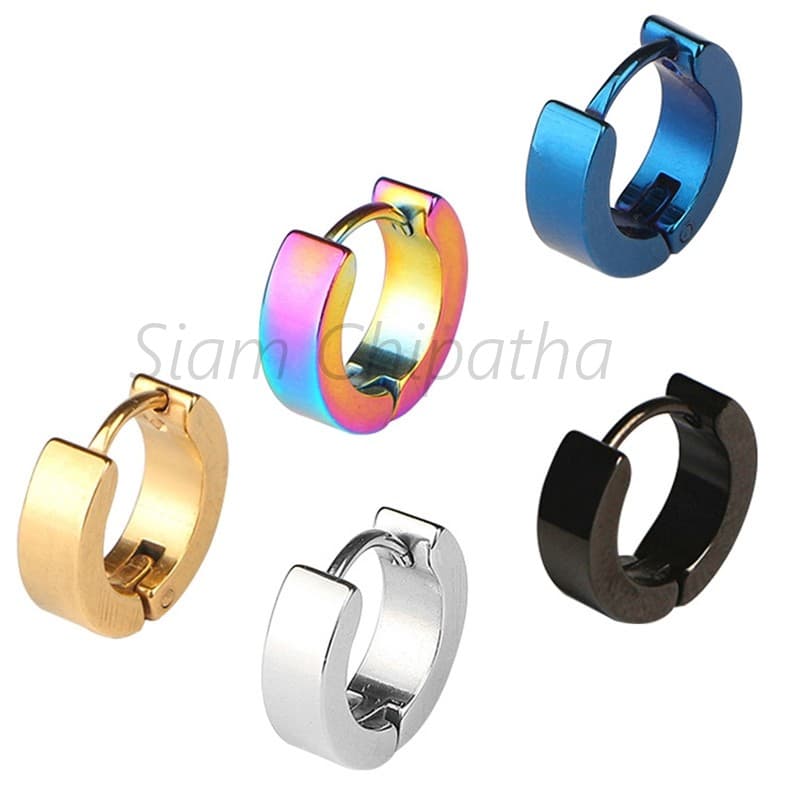 ต่างหู ตุ้มหู จิว ต่างหูผู้ชาย | Y-H | Punk Men Black Stainless Steel Hoop Piercing Round Earrings for Women - 1 ข้าง รูปที่ 2