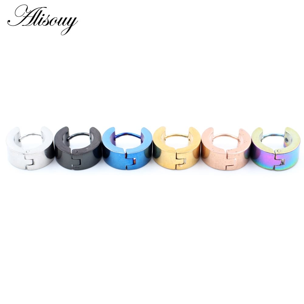 Alisouy 2 ชิ้น ต่างหูห่วงสแตนเลสสีดํา 5/6/7/9 มม. สไตล์พังก์ กอธิค ยูนิเซ็กส์ สําหรับผู้ชายและผู้หญิง เครื่องประดับ รูปที่ 7