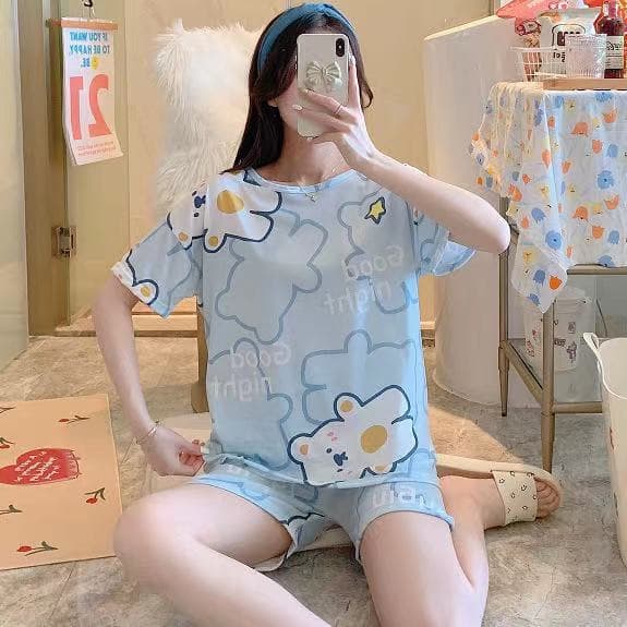 ชุดนอนผ้าคอตตอน ชุดนอนผู้หญิง แขนสั้นขาสั้น รูปที่ 2
