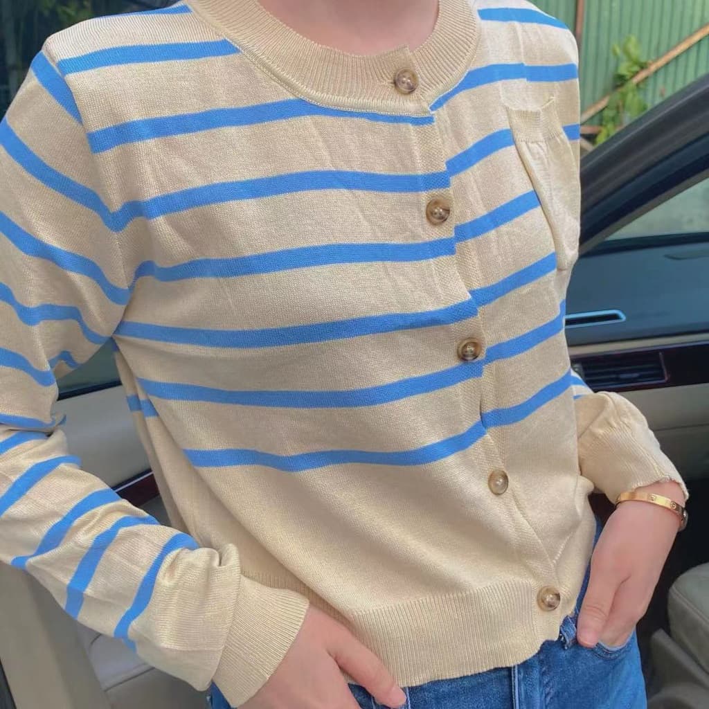 Mollygirl เสื้อครอปแขนยาวลายทาง สีสันสดใส รูปที่ 3