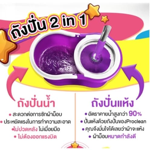 AT.MALL ชุดถังปั่น ไม้ถูพื้น มีล้อเลื่อน ถังปั่นสแตนเลส Spin Mop รุ่น 2in1 แถมฟรี ผ้าไมโครไฟเบอร์ 2 ผืน ไม่ต้องบิดมือ รูปที่ 8