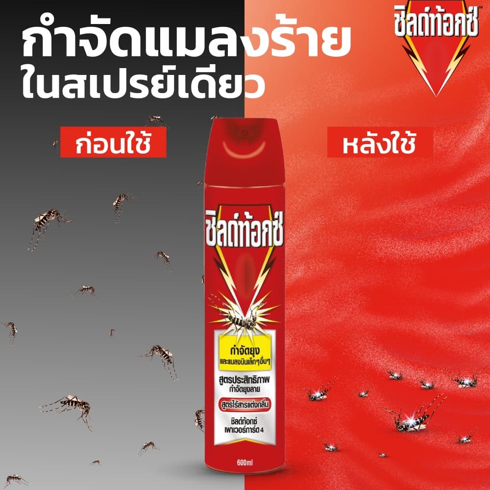 Shieldtox ชิลด์ท้อกซ์ เพาเวอร์การ์ด4 ไร้กลิ่น สเปรย์กำจัดยุง และ แมลงบินขนาดเล็ก ขนาด 600 มล. รูปที่ 3