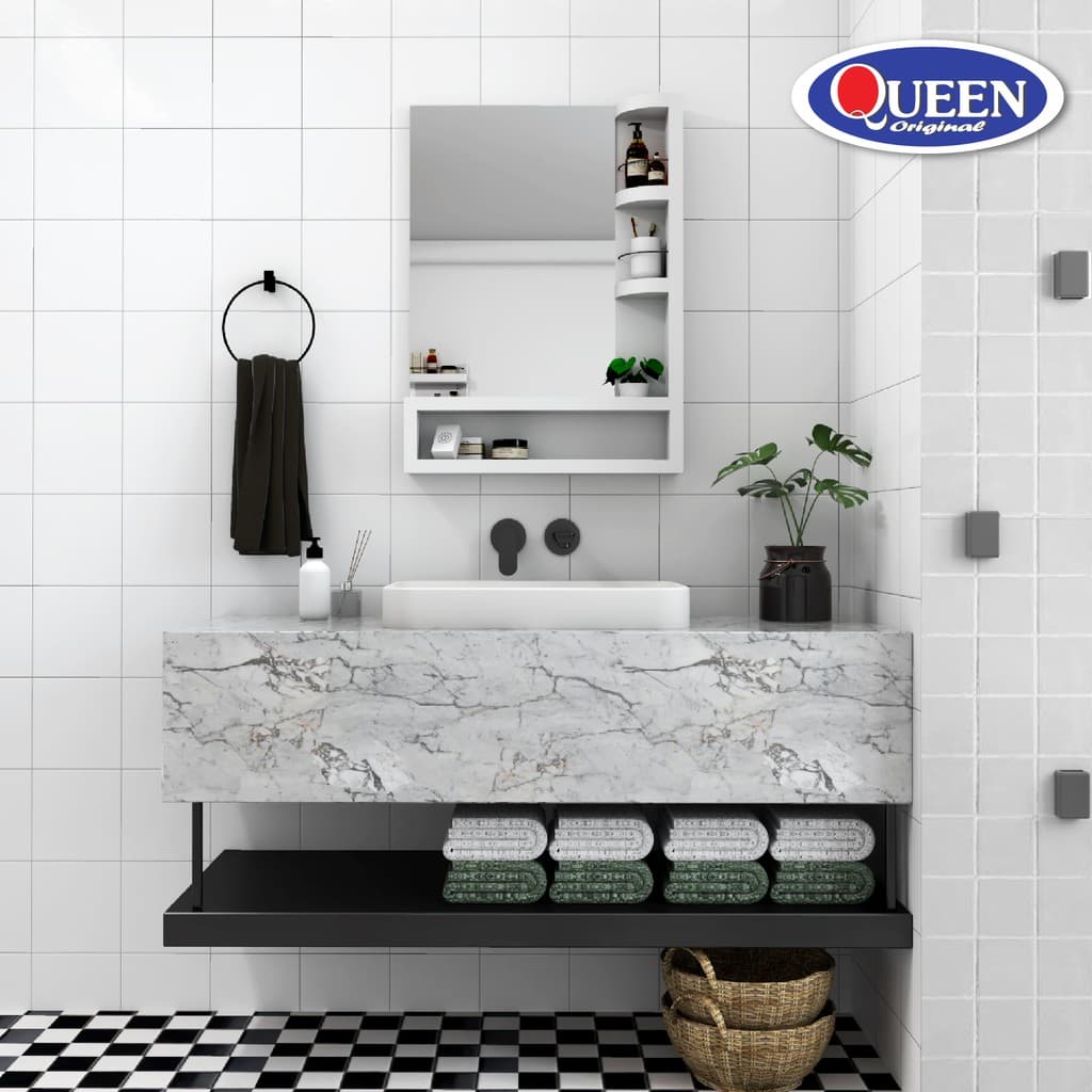 Queen Kenzo ชั้นวางของในห้องน้ำ พร้อมกระจก ของแท้จากโรงงาน ขนาด 62x80.8x12 ซม. รูปที่ 4