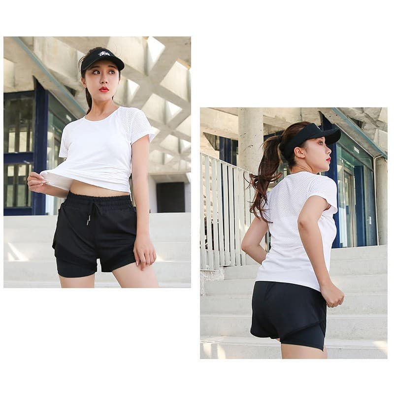 กางเกงวิ่งขาสั้นผู้หญิง ไซส์ใหญ่ คนอ้วน สาวอวบ พลัสไซส์ ออกกำลังกาย มีซับใน กระเป๋าข้าง iRunmall #PS39 รูปที่ 6