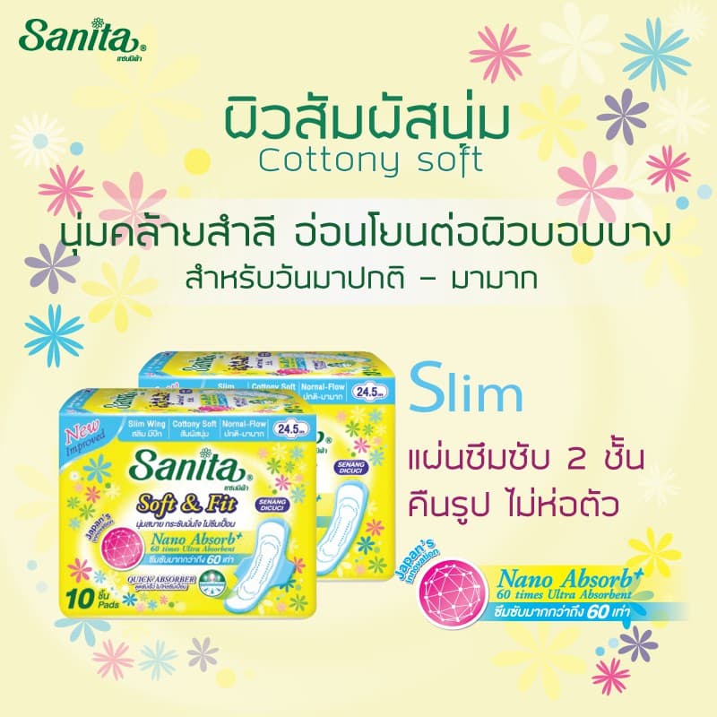 Sanita Soft & Fit 24.5cm / แซนนิต้า ผ้าอนามัย ซอฟท์ แอนด์ ฟิต 24.5ซม. รูปที่ 3