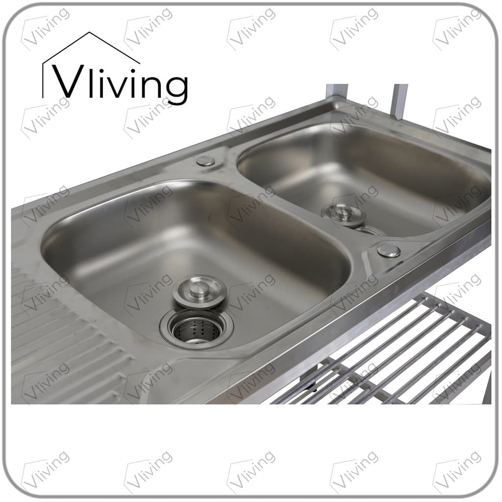 Vliving ซิ้งค์ล้างจาน อ่างล้างจาน สแตนเลส 2หลุม 3ชั้น มีบน รูปที่ 4