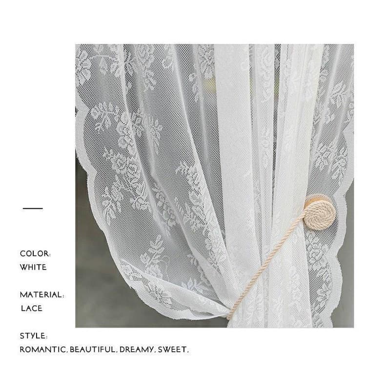 ม่านสีขาว ผ้าม่านโปร่งแสงสีขาว ลายดอกไม้ ผ้าม่านตีนตุ๊กแก ม่านสอดลวด ใช้กับชุดราว ประตูสีขาว คาเฟ่นิยม ถ่ายรูปสวย รูปที่ 7