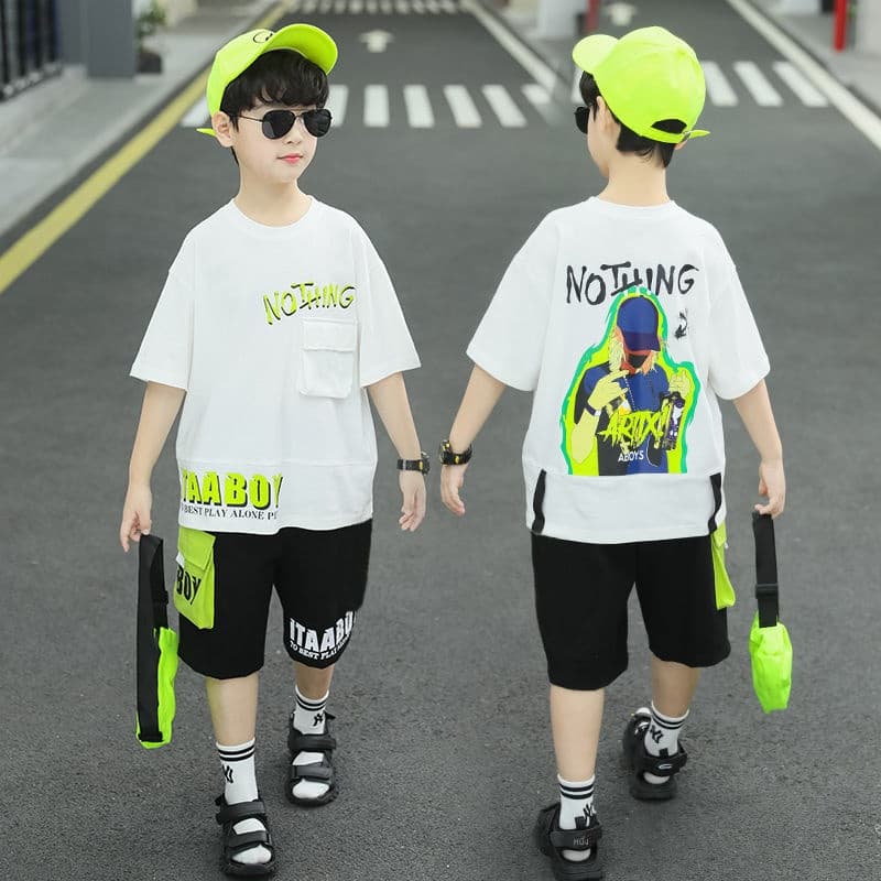 Ones เสื้อผ้าเด็กสองชิ้นแขนสั้นเด็กชาย ชุดสูทแขนสั้นหล่อสไตล์เกาหลีใหม่ รูปที่ 5