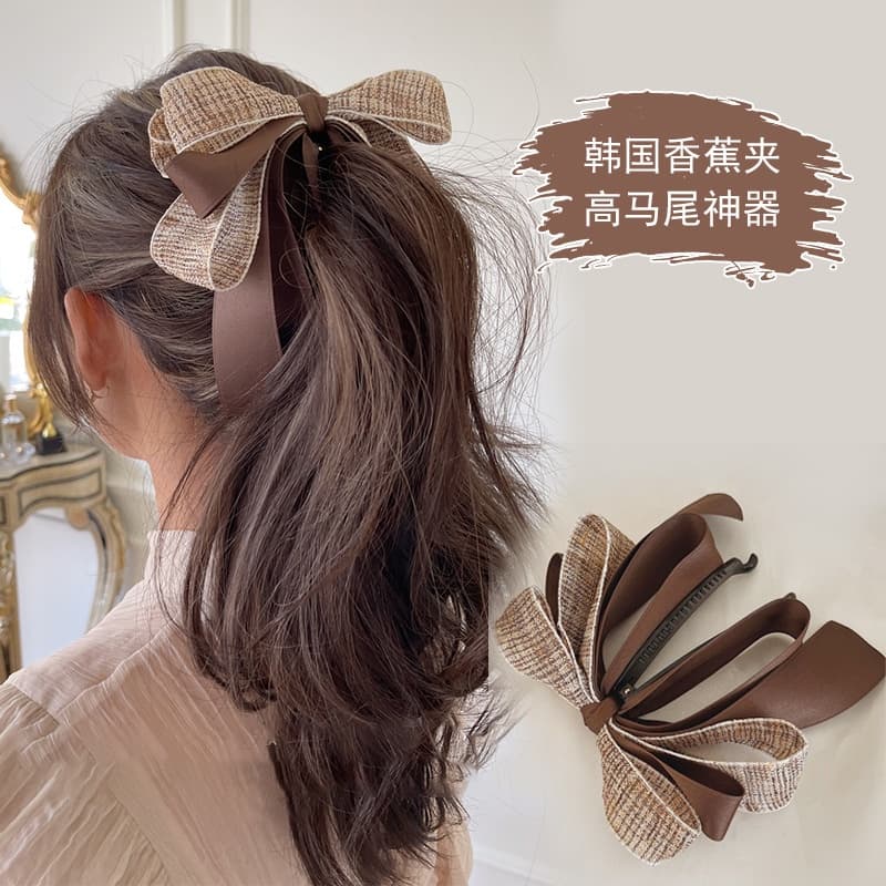 Bow banana clip กิ๊บกล้วย ผ้าทวิส ผ้าริ้บบิ้น ขนาด 11.5cm.การันตรีวัสดุดีมาก งานสวย เก็บผมหนาได้ เก็บผมได้แน่น กิ๊บติดผม รูปที่ 1