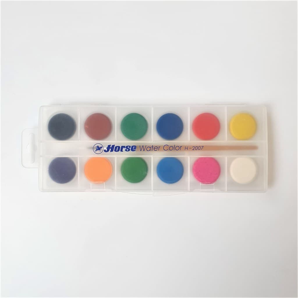 Horse สีน้ำแบบก้อน 12 สี + พู่กัน แบบกล่องพร้อมใช้งาน Water Color H-2007 รูปที่ 3