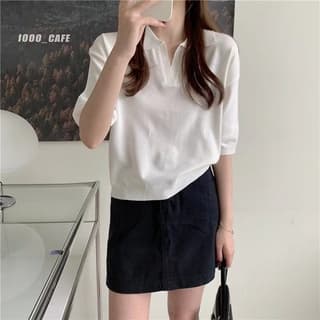 ส่งทันที Cici เสื้อแขนสั้นไหมพรม คอโปโล สีพื้น ผ้านิ่มใส่สบาย ดีไซน์เรียบๆ ทรงสวย สีสันสวย รูปที่ 7