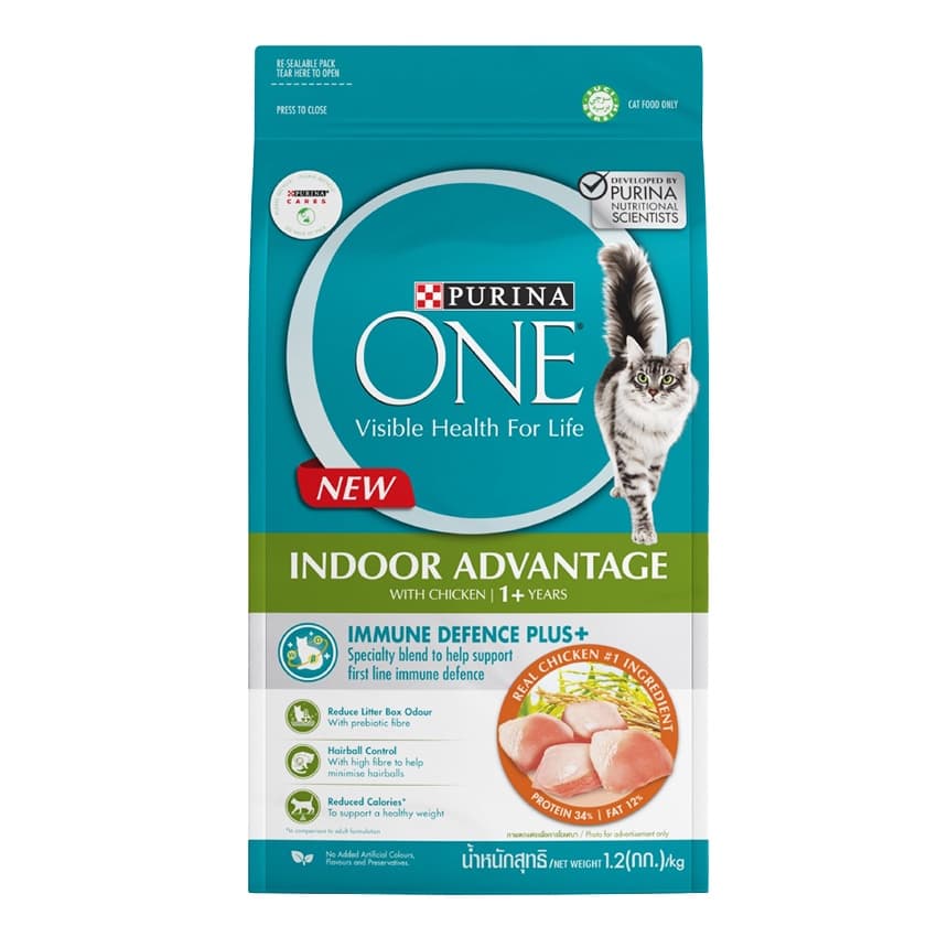 เพียวริน่าวัน อินดอร์ อาหารสำหรับแมวโต ชนิดเม็ด สูตรแมวในบ้าน 1.2 กก. PURINA ONE ADULT INDOOR ADVANTAGE CHICKEN CAT FOOD รูปที่ 4