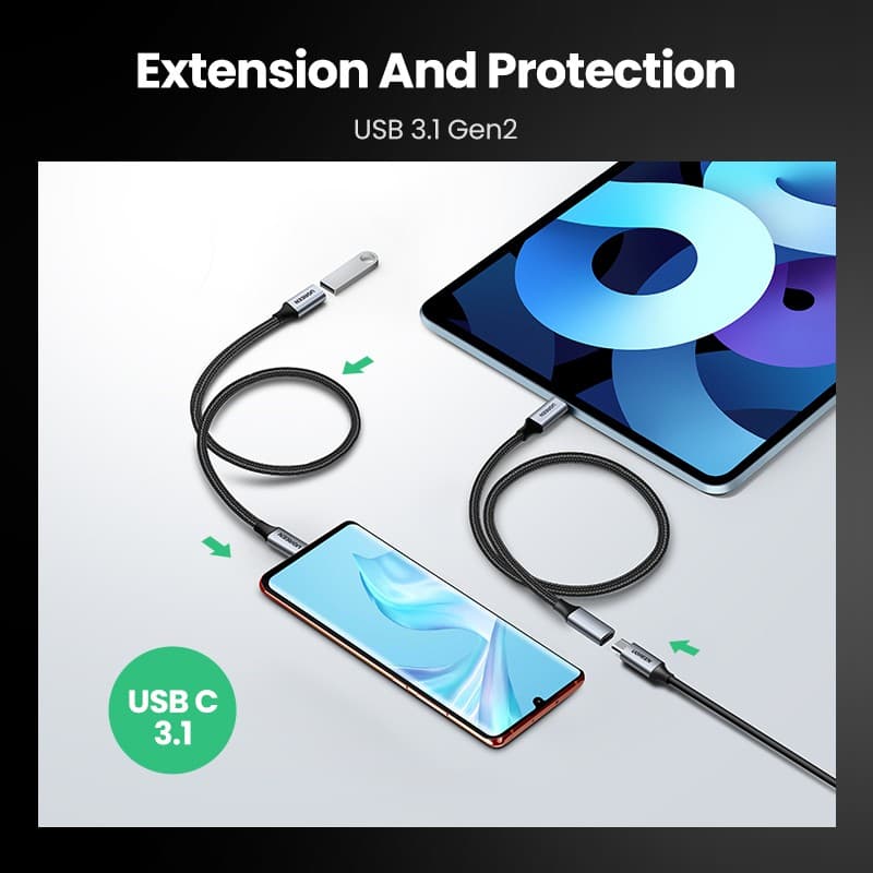 UGREEN สายเคเบิล USB C USB 3.1 Type C ตัวผู้ต่อตัวเมีย รุ่น 2 10Gbps สำหรับ Nintendo Switch compatible compatible for Macbook Pro Samsung Galaxy Note20 S10 S9 Google Pixel 3 2 XL ขนาด 1.5 ฟุต รูปที่ 3
