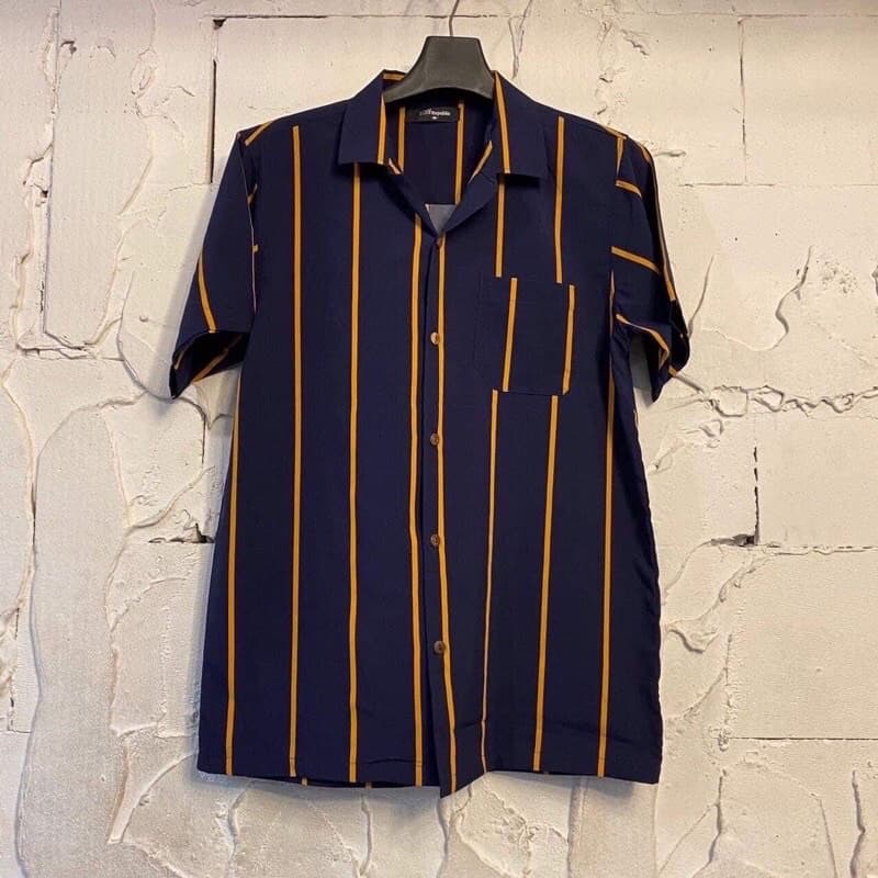 เสื้อฮาวาย ลายทาง ลายริ้ว เสื้อเชิ้ต hawaii เชิ้ตเกาหลีไซส์m l xl 2xl 3xl 4xl ผ้านิ่มใส่สบายไม่ร้อน ใส่ได้ทั้งชายและหญิง รูปที่ 3