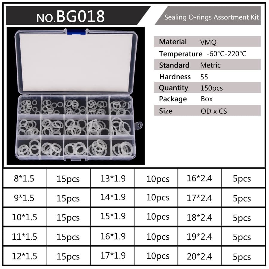 ชุดโอริงซิลิโคน PCP สีขาว CS 1.5/1.9/2.4/3.1 มม. 150-200-225 ชิ้น รูปที่ 9