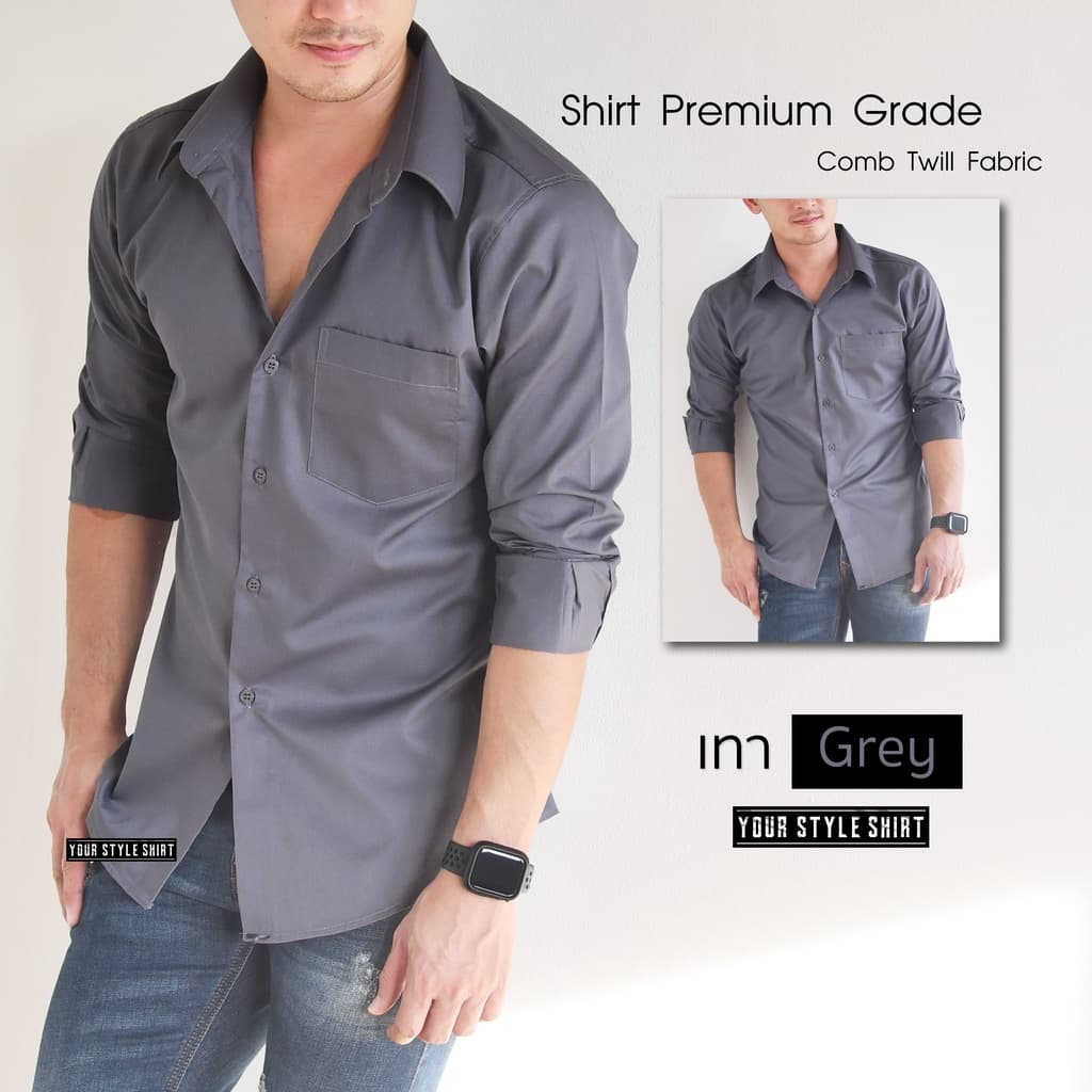 เสื้อเชิ้ต แขนยาว สำหรับผู้ชาย ทรงเข้ารูป ผลิตจากผ้า Comb Twill เสื้อเชิ้ตแขนยาว เสื้อผู้ชาย เสื้อสีดำ รูปที่ 4