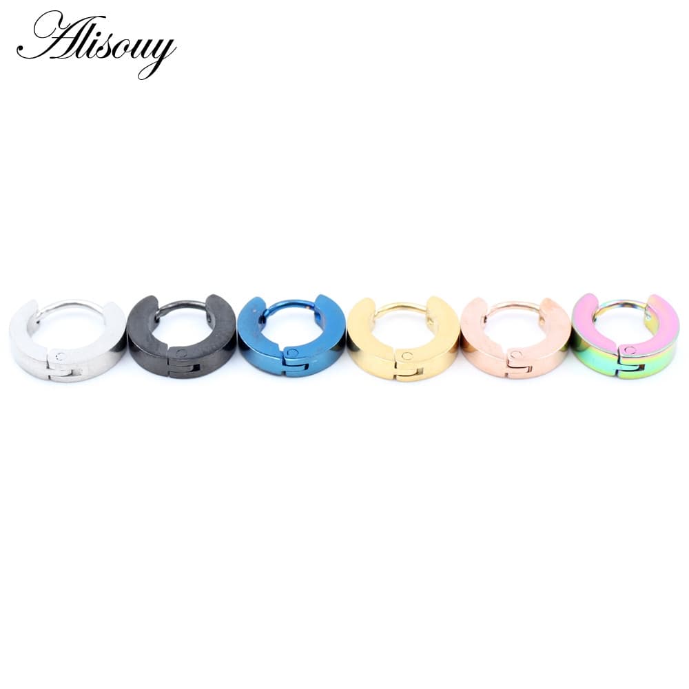 Alisouy 2 ชิ้น ต่างหูห่วงสแตนเลสสีดํา 5/6/7/9 มม. สไตล์พังก์ กอธิค ยูนิเซ็กส์ สําหรับผู้ชายและผู้หญิง เครื่องประดับ รูปที่ 5