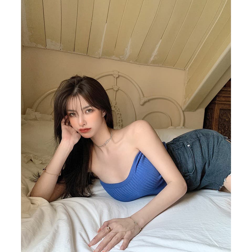 Cicishop เสื้อเกาะอกผ้าไหมพรม ทอร่องใหญ่เนื้อผ้าดีมาก สีคัลเลอร์ฟูลสุดๆ รูปที่ 2