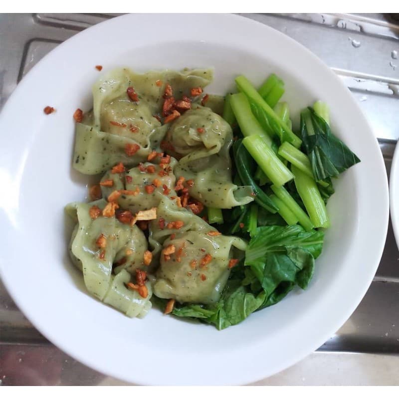 เกี๊ยวผัก spinach, kale and spirulina wonton เกี๊ยวสดแผ่นใหญ่ กรอบฟู ไม่ใส่สารกันบูด รูปที่ 6