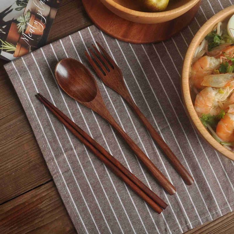 ชุดช้อนส้อมไม้ที่เป็นมิตรกับสิ่งแวดล้อม-เครื่องใช้บนโต๊ะอาหารแบบใช้ซ้ําได้แบบพกพา รูปที่ 4