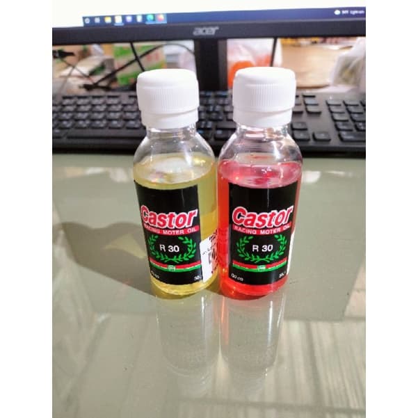 หัวเชื้อCastor~R30ขนาด60cc/แดง2จังหวะ-เหลือง4จังหวะขอสุ่มยี่ห้อ/ขวดมาแต่ละรอบมีทั้งแบบแบน/กลม รูปที่ 1