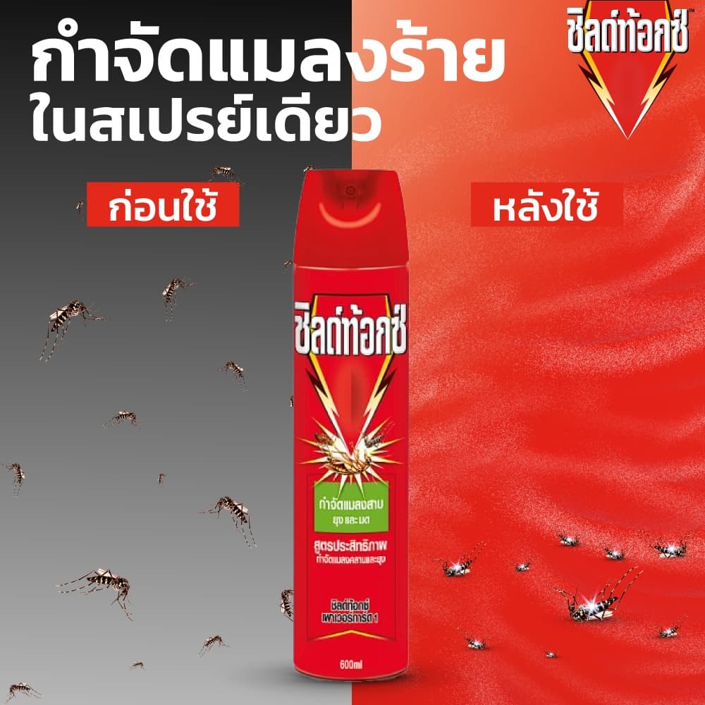 Shieldtox Spray ชิลด์ท้อกซ์ สเปรย์กำจัดยุง มด แมลงสาบ แมลง เพาเวอร์การ์ด1 600 มล. รูปที่ 3