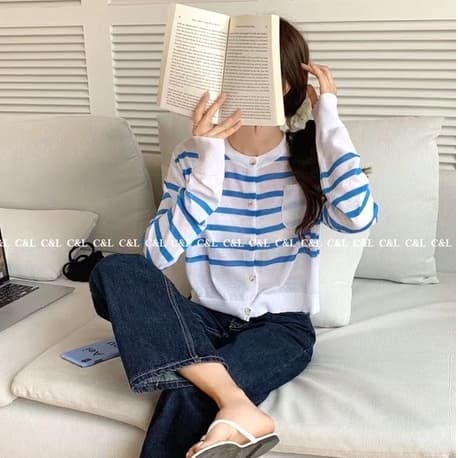 Mollygirl เสื้อครอปแขนยาวลายทาง สีสันสดใส รูปที่ 7