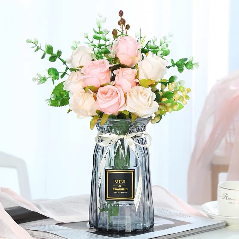แจกันดอกไม้แก้ว vase โปร่งใสแจกันยุโรปห้องนั่งเล่นที่เรียบง่ายตกแต่ง แจกันทรงเพรช+โบว์สุดน่ารัก รูปที่ 2