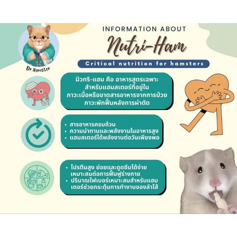 อาหารเสริม Nutri-ham by Dr.hamster อาหารพลังงานสูง สำหรับสัตว์ป่วย เบื่ออาหาร ฟื้นฟูหลังการผ่าตัด รูปที่ 9