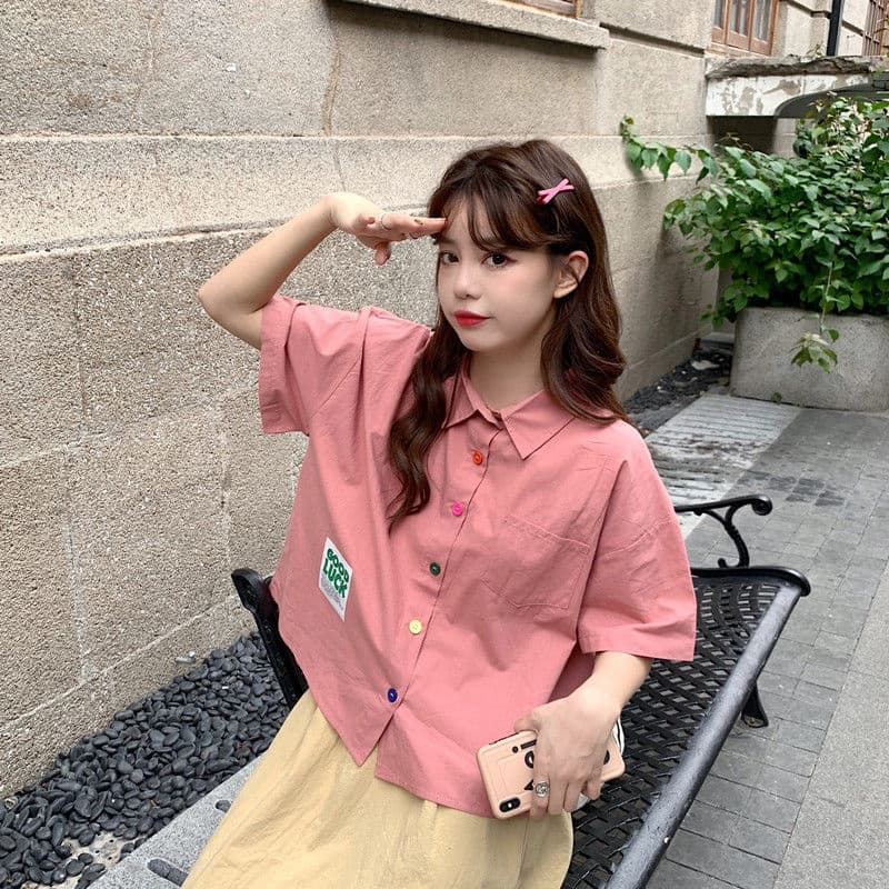 Wangda girlsเสื้อสไตล์หวาน เสื้อเชิ้ตเกาหลีทรงหลวม รูปที่ 2