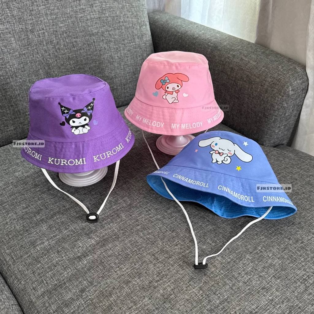 หมวกบักเก็ต Kuromi Melody Cinnamoroll Motif น่ารักล่าสุดสําหรับเด็กชายและเด็กหญิง รูปที่ 1