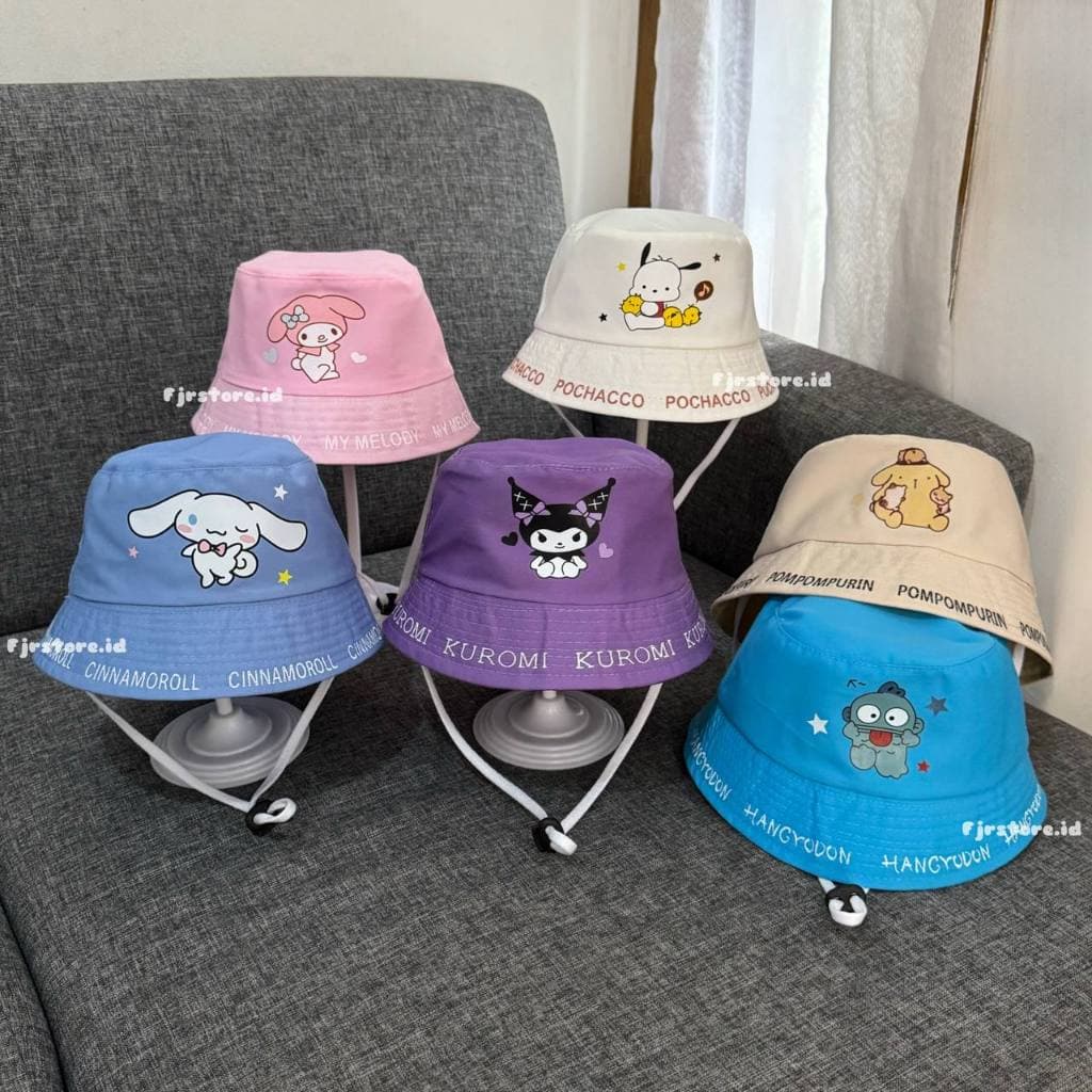 หมวกบักเก็ต Kuromi Melody Cinnamoroll Motif น่ารักล่าสุดสําหรับเด็กชายและเด็กหญิง รูปที่ 3