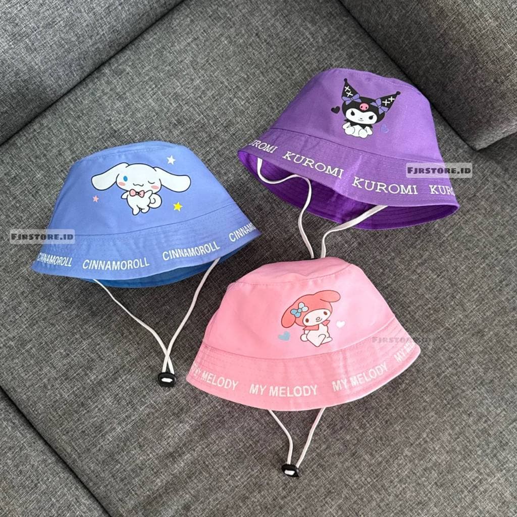 หมวกบักเก็ต Kuromi Melody Cinnamoroll Motif น่ารักล่าสุดสําหรับเด็กชายและเด็กหญิง รูปที่ 2