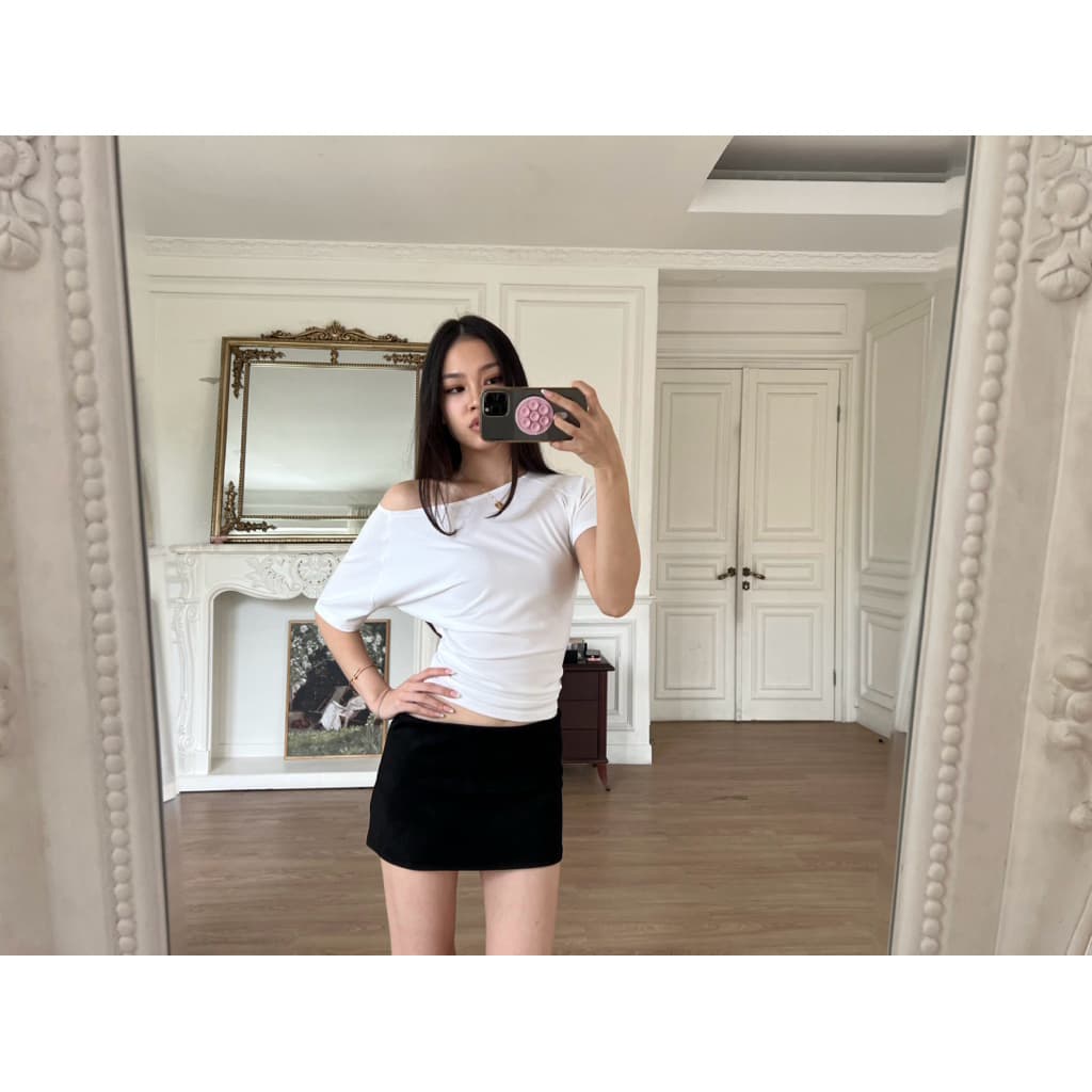 OFFSHOULDER TEE // RUE Basic Off Shoulder Sabrina Casual Stretch T-Shirt Top รูปที่ 7