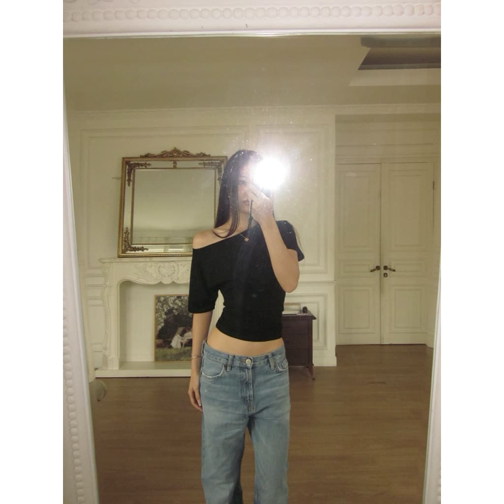 OFFSHOULDER TEE // RUE Basic Off Shoulder Sabrina Casual Stretch T-Shirt Top รูปที่ 6
