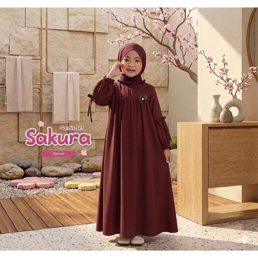 SAKURA KIDS DRESS | ชุดกามิสเด็กมุสลิมพร้อมฮิญาบพัชมิน่า | เสื้อคลุมเด็กน่ารักล่าสุด