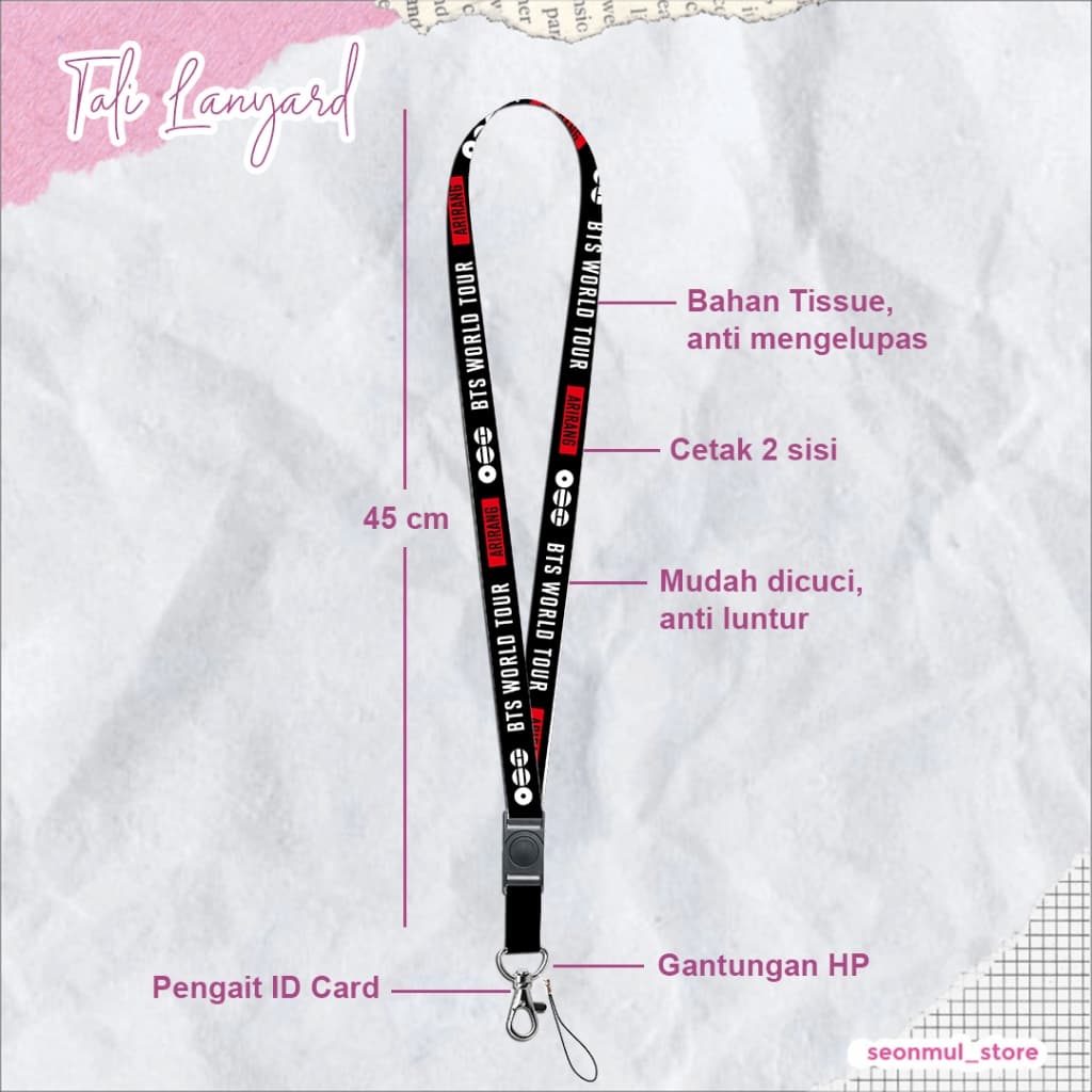 LANYARD + ID CARD BTS WORLD TOUR ARIRANG / LANYARD HP STRAP BTS BANGTAN SONYEEDAN ARIRANG CONCERT รูปที่ 3