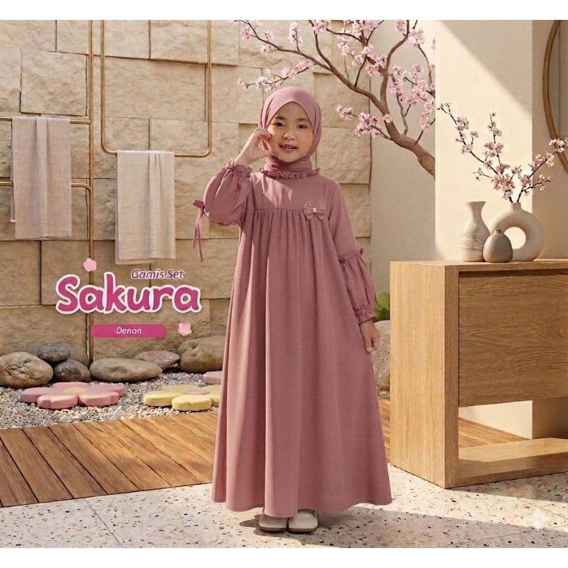 SAKURA KIDS DRESS | ชุดกามิสเด็กมุสลิมพร้อมฮิญาบพัชมิน่า | เสื้อคลุมเด็กน่ารักล่าสุด รูปที่ 6