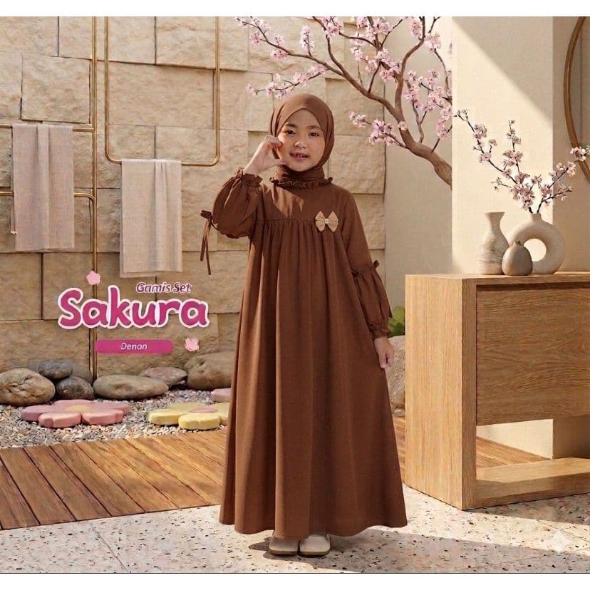 SAKURA KIDS DRESS | ชุดกามิสเด็กมุสลิมพร้อมฮิญาบพัชมิน่า | เสื้อคลุมเด็กน่ารักล่าสุด รูปที่ 2