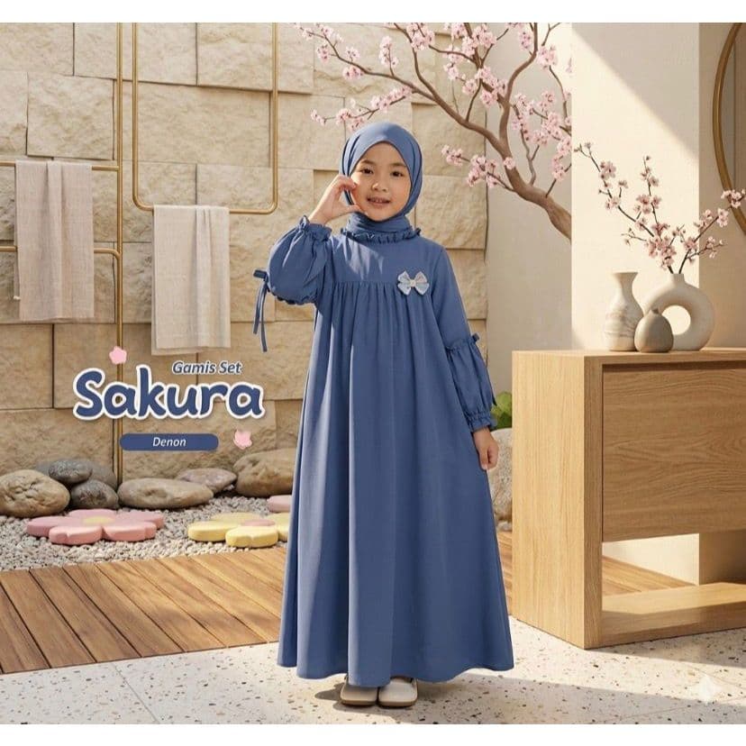 SAKURA KIDS DRESS | ชุดกามิสเด็กมุสลิมพร้อมฮิญาบพัชมิน่า | เสื้อคลุมเด็กน่ารักล่าสุด รูปที่ 5