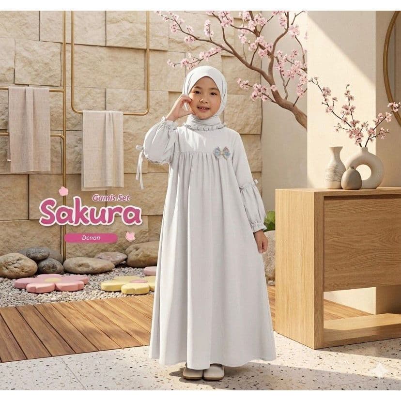 SAKURA KIDS DRESS | ชุดกามิสเด็กมุสลิมพร้อมฮิญาบพัชมิน่า | เสื้อคลุมเด็กน่ารักล่าสุด รูปที่ 4