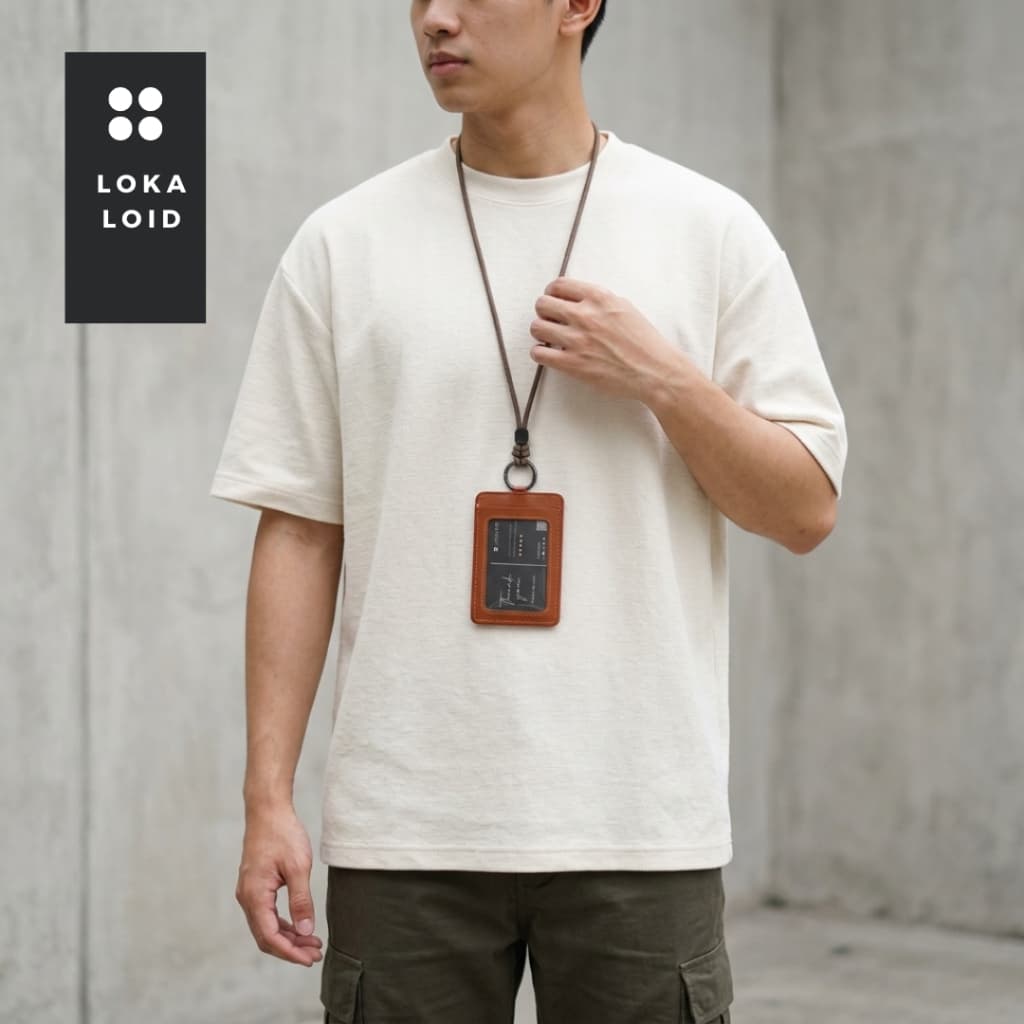 GANTUNGAN Lanyard Round Holder Casual Id Card Lanyard Ring Nametag Original Leather Design By Lokaloid รูปที่ 2
